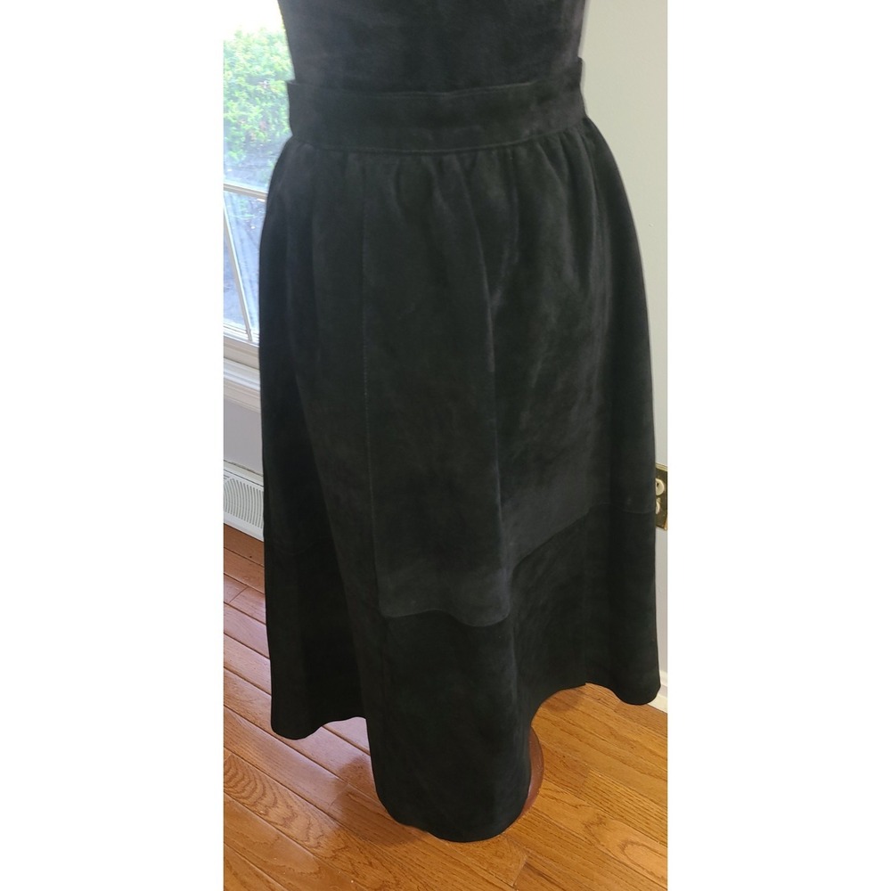 Vtg Beged On Black Suede Leather Midi Skirt Women's Size 12-14 Pockets Lined